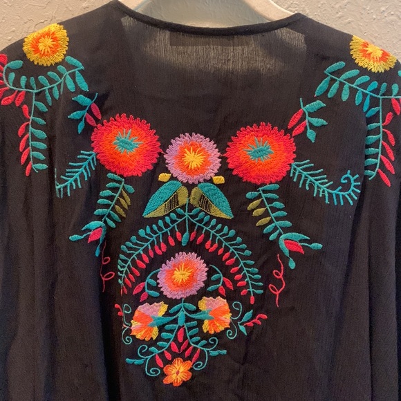 Impeccable Pig Boho Black Kimono Duster Bright Multicolored Floral Small Medium - Picture 7 of 9